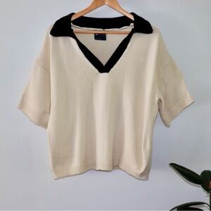 ASOS Cream V-Neck Sweater with Black Trim